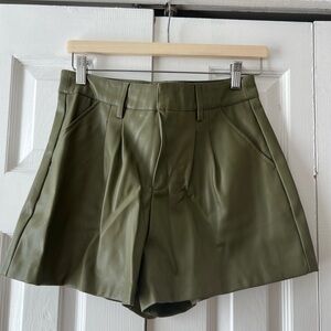 Olive Green Women's Leather Shorts